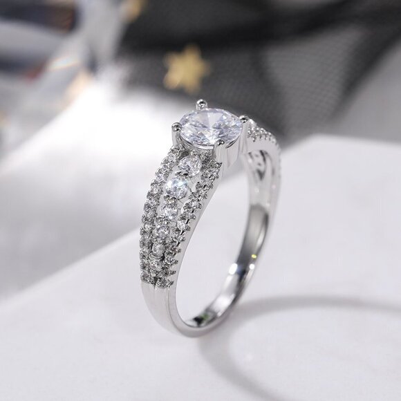 Diamond Shiny CZ Romantic Pure Silver Dainty Wedding Ring for Women, K868